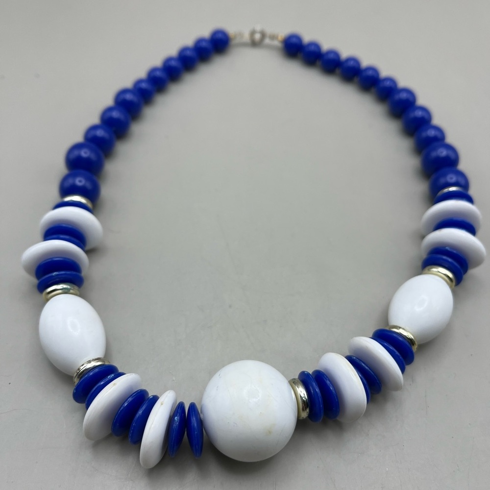 Blue and White Beaded Necklace